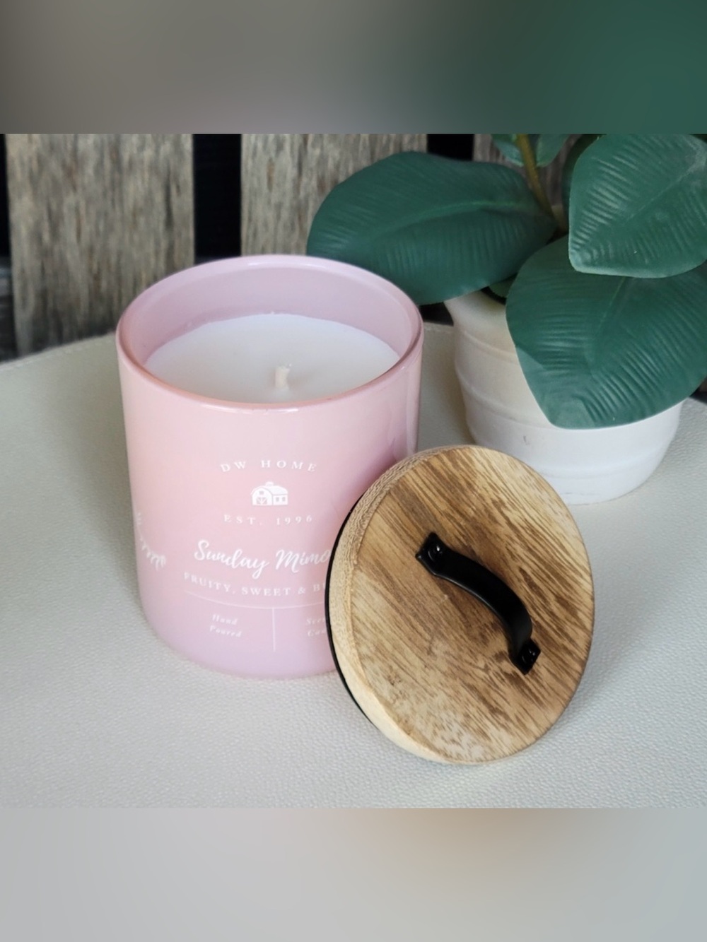 Sunday Mimosa Pink Candle with Wooden Lid By DW Home